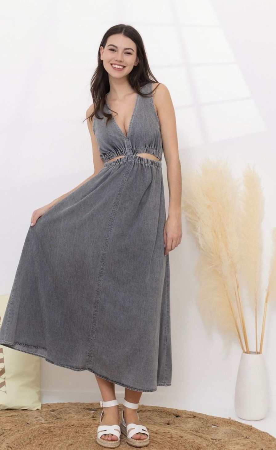 Robe longue Janaé Gris | Juste Elles Robe Longue Janae Gris