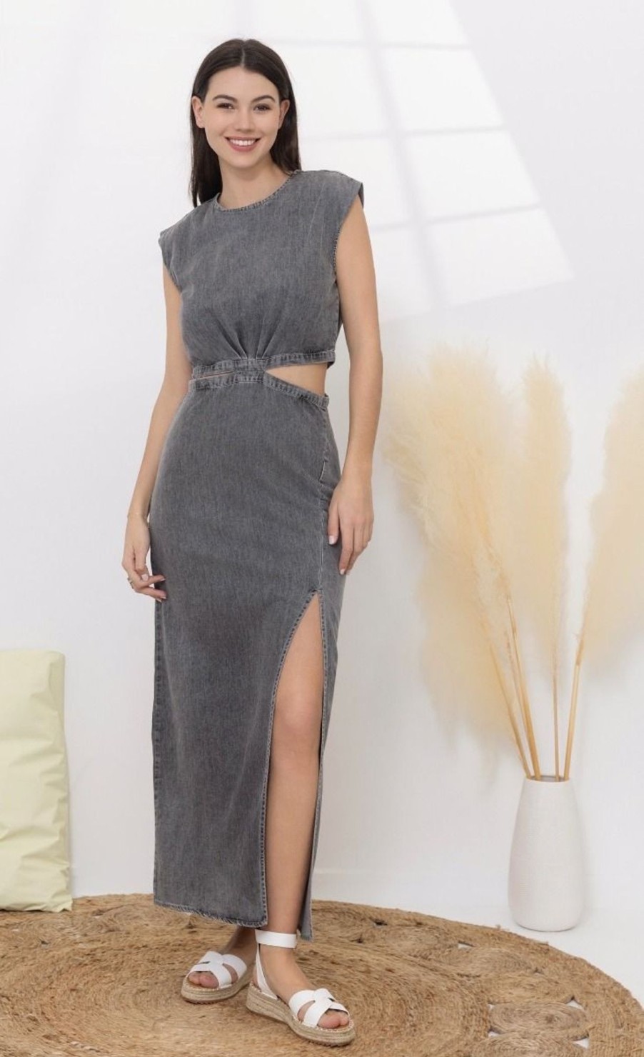 Robe longue Sihane Gris | Juste Elles Robe Longue Sihane Gris