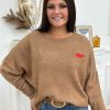 Pull Addison Camel/Rouge | Juste Elles Pull Addison Camel/Rouge