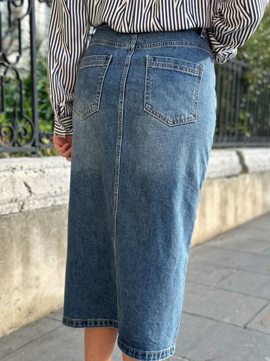 Jupe longue Shana Bleu Jeans | Juste Elles Jupe Longue Shana Bleu Jeans